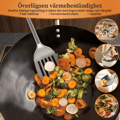 MYRA - Set de 6 outils de cuisine en acier inoxydable avec poignée ergonomique et trou de suspension