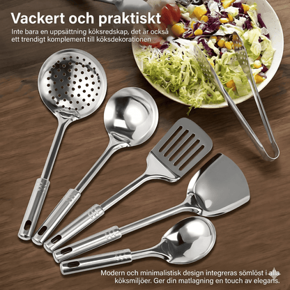 MYRA - Set de 6 outils de cuisine en acier inoxydable avec poignée ergonomique et trou de suspension