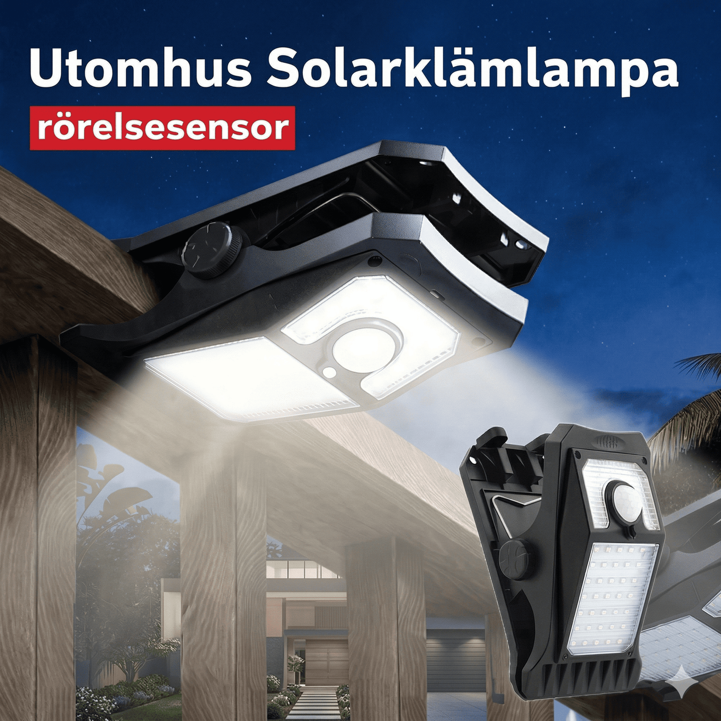 NOA – Lampe d'extérieur rechargeable à énergie solaire avec détecteur de mouvement, 45 LED et fixation à clip