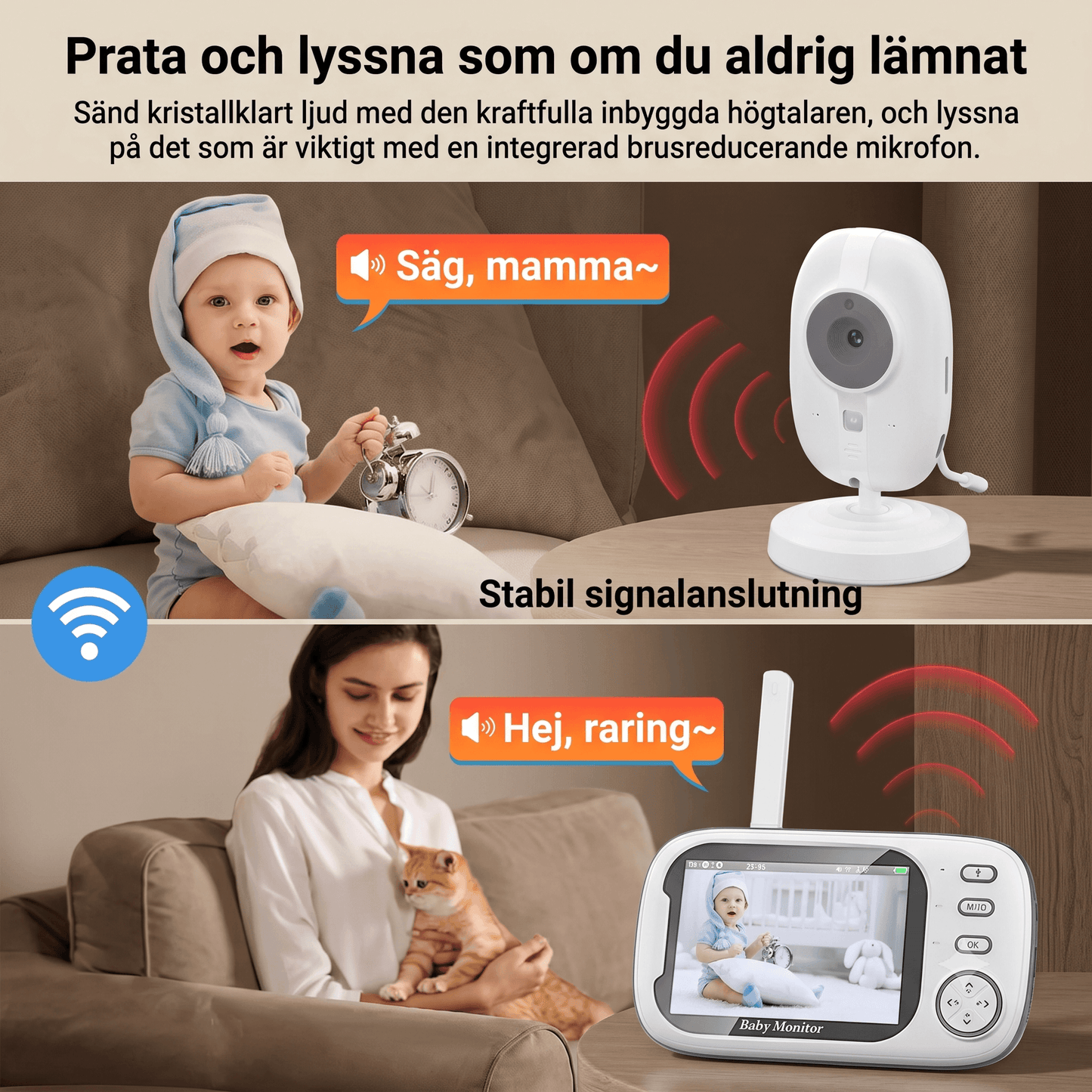 NurturaView – Trådløs Babyvakt med 3,5” Skjerm, Nattkamera & Toveis lyd