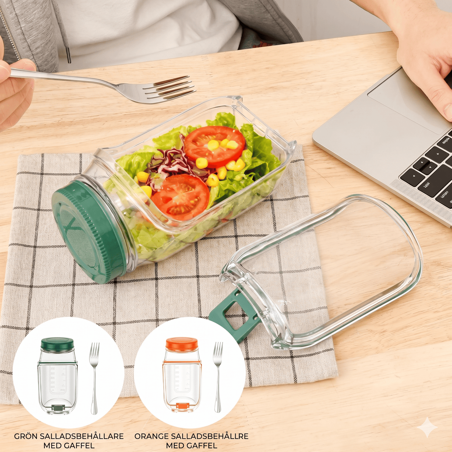 OLOF – Boîte à salade portable à ouverture latérale, compartiment à sauce étanche – Boîte à lunch pour des repas frais