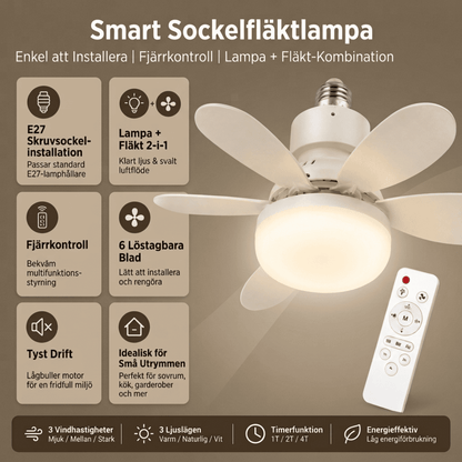 CLARA – Takfläkt med LED och Fjärrkontroll, 6 Blad, Dimbar E27