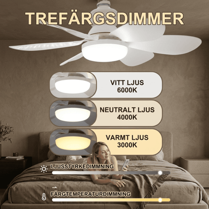 CLARA – Takfläkt med LED och Fjärrkontroll, 6 Blad, Dimbar E27