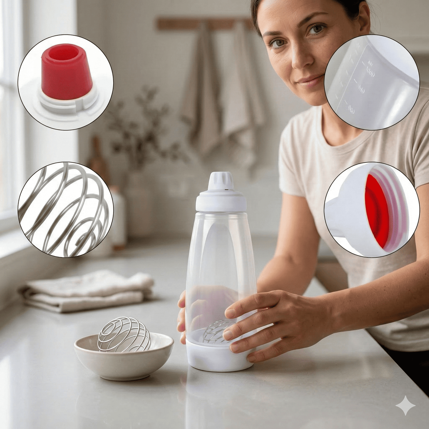 PAMELA - Fouet à main pour crêpes, gaufres et cupcakes, mélangeur et distributeur en acier inoxydable pour une cuisson facile à la maison