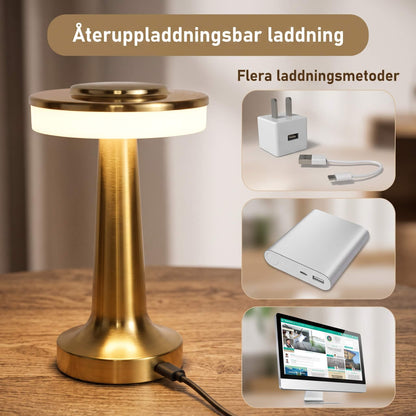 PONTUS – Rechargeable Retro Table Lamp with Touch Dimming and 3 Light Colours – Cordless LED Lamp in Gold, Silver or Rose Gold