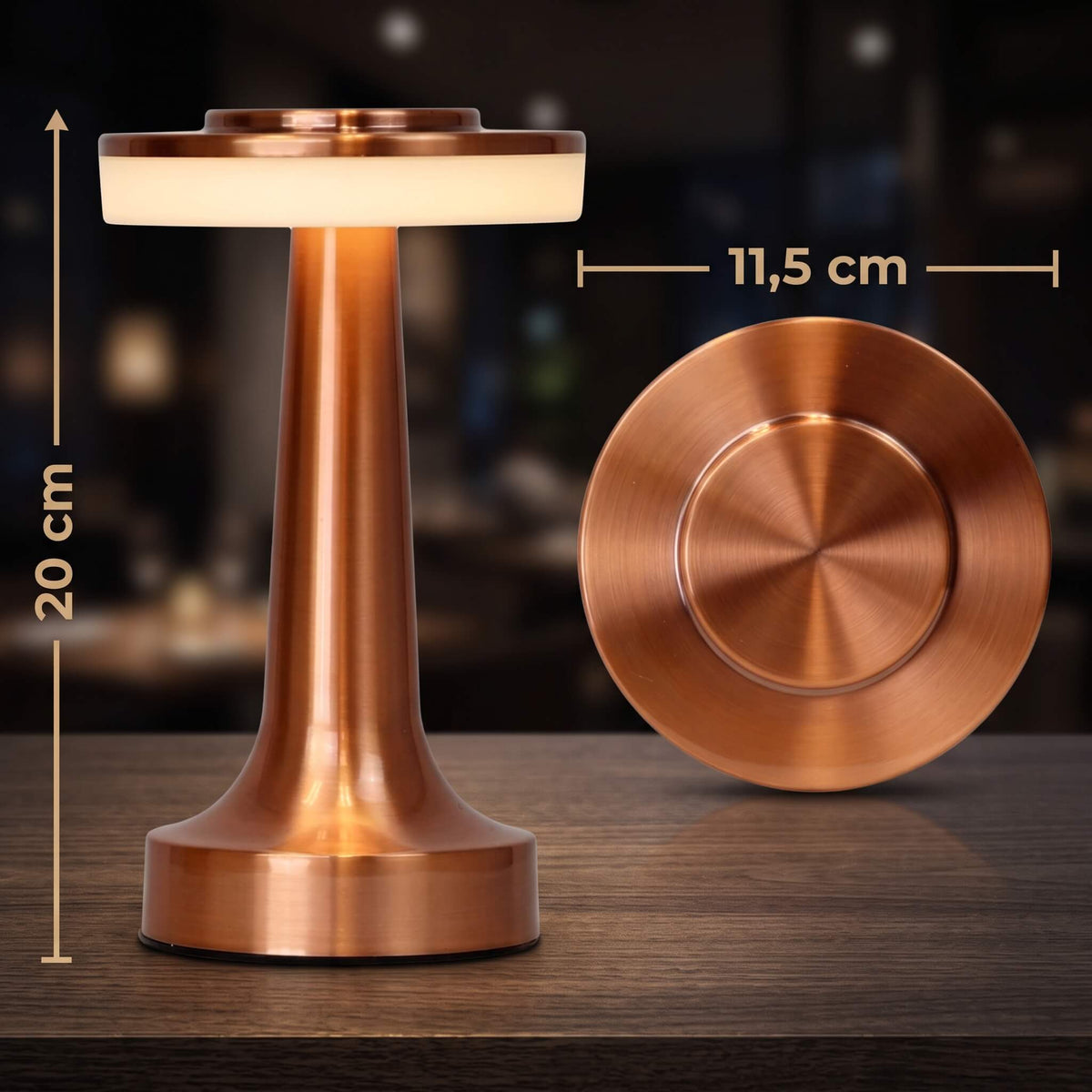 PONTUS – Rechargeable Retro Table Lamp with Touch Dimming and 3 Light Colours – Cordless LED Lamp in Gold, Silver or Rose Gold