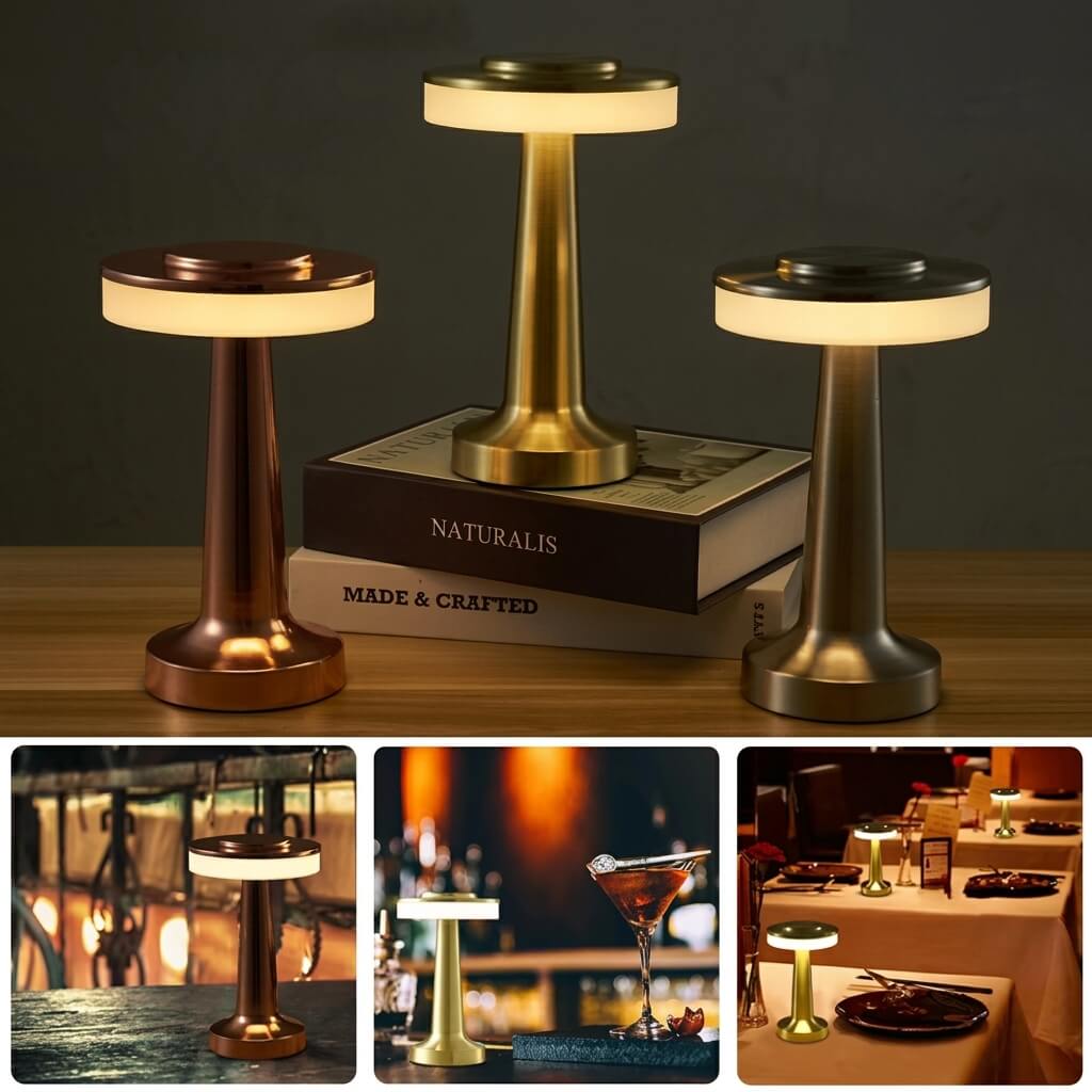 PONTUS – Rechargeable Retro Table Lamp with Touch Dimming and 3 Light Colours – Cordless LED Lamp in Gold, Silver or Rose Gold