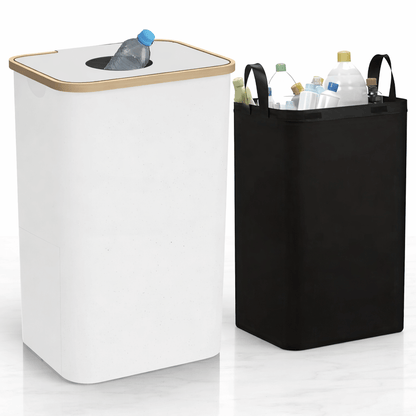 QUINN – Poubelle de recyclage pliable en bambou avec sac intérieur amovible, 100 L, pour la cuisine et le stockage des bouteilles consignées