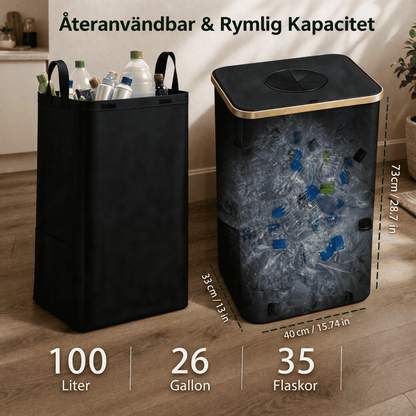 QUINN – Poubelle de recyclage pliable en bambou avec sac intérieur amovible, 100 L, pour la cuisine et le stockage des bouteilles consignées