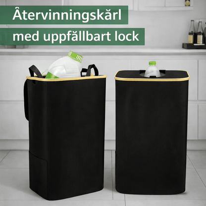 QUINN – Poubelle de recyclage pliable en bambou avec sac intérieur amovible, 100 L, pour la cuisine et le stockage des bouteilles consignées