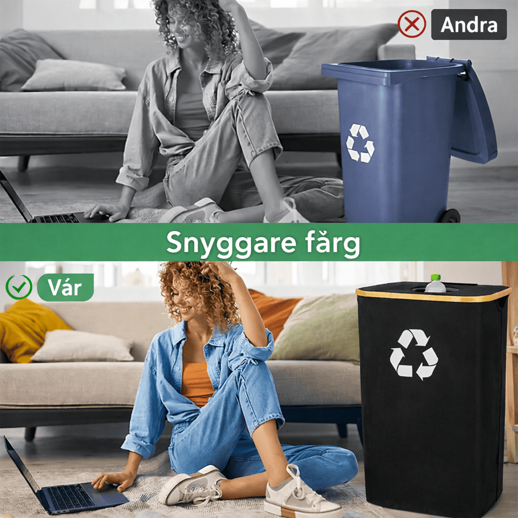 QUINN – Poubelle de recyclage pliable en bambou avec sac intérieur amovible, 100 L, pour la cuisine et le stockage des bouteilles consignées