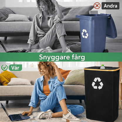 QUINN – Poubelle de recyclage pliable en bambou avec sac intérieur amovible, 100 L, pour la cuisine et le stockage des bouteilles consignées