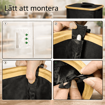 QUINN – Poubelle de recyclage pliable en bambou avec sac intérieur amovible, 100 L, pour la cuisine et le stockage des bouteilles consignées