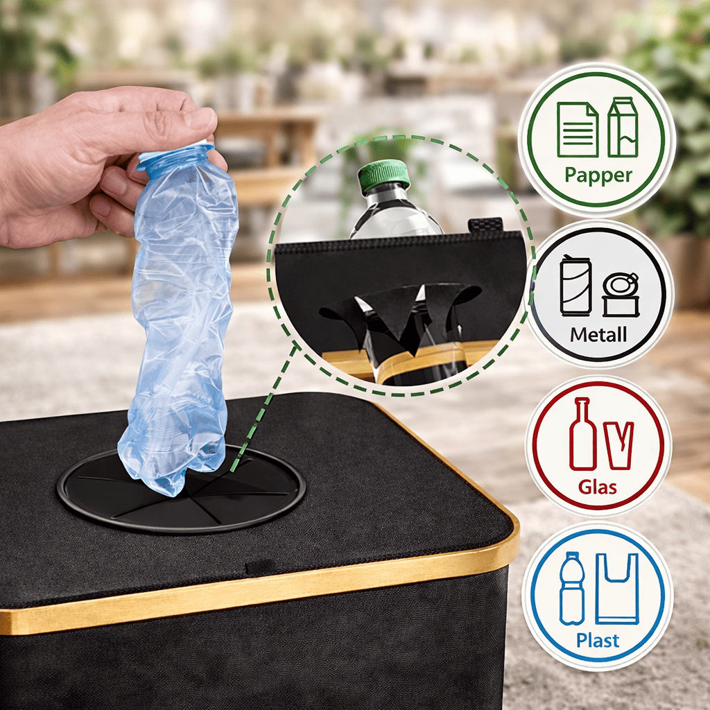 QUINN – Poubelle de recyclage pliable en bambou avec sac intérieur amovible, 100 L, pour la cuisine et le stockage des bouteilles consignées