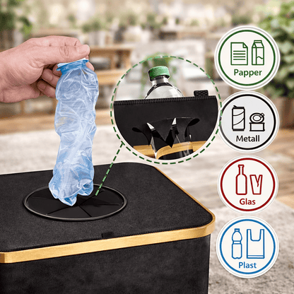QUINN – Poubelle de recyclage pliable en bambou avec sac intérieur amovible, 100 L, pour la cuisine et le stockage des bouteilles consignées