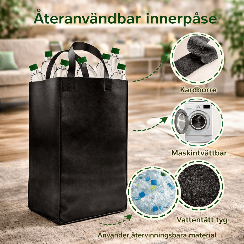 QUINN – Poubelle de recyclage pliable en bambou avec sac intérieur amovible, 100 L, pour la cuisine et le stockage des bouteilles consignées