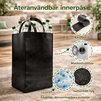 QUINN – Poubelle de recyclage pliable en bambou avec sac intérieur amovible, 100 L, pour la cuisine et le stockage des bouteilles consignées