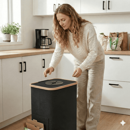 QUINN – Poubelle de recyclage pliable en bambou avec sac intérieur amovible, 100 L, pour la cuisine et le stockage des bouteilles consignées