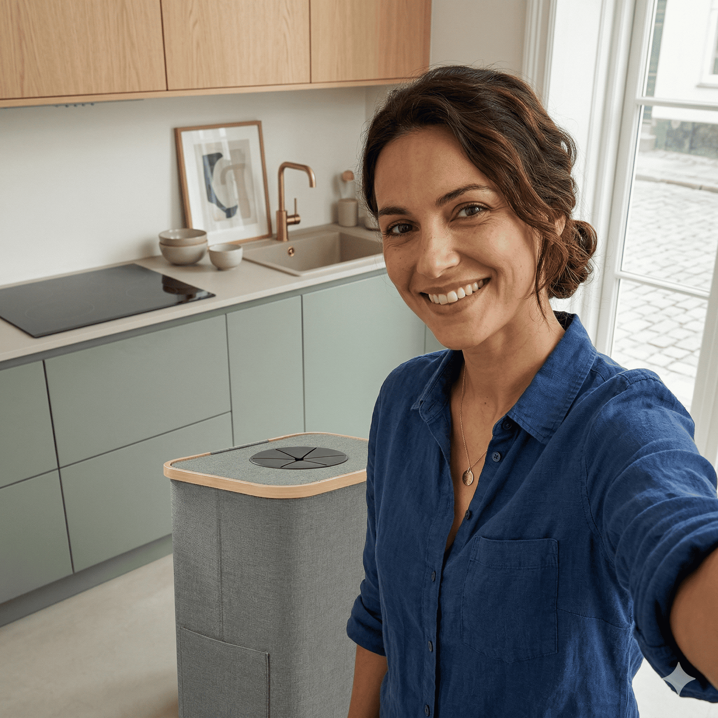 QUINN – Poubelle de recyclage pliable en bambou avec sac intérieur amovible, 100 L, pour la cuisine et le stockage des bouteilles consignées