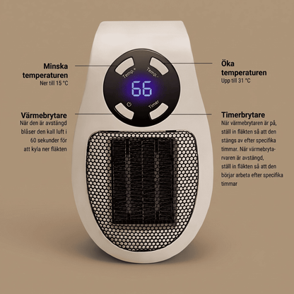 SAGA – Bærbar Elektrisk Varmer med LED-skjerm, Timer & Justerbar Temperatur