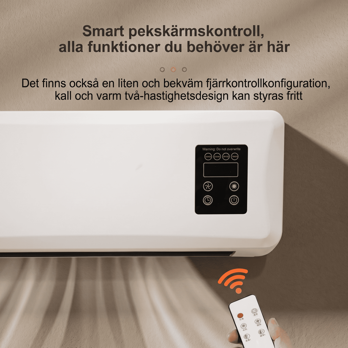 SINDRE – Väggmonterad Värmare och Kylfläkt med Fjärrkontroll – Portabel 2-i-1 Klimatenhet för Badrum, Sovrum och Kök