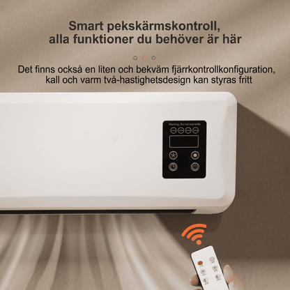 SINDRE – Väggmonterad Värmare och Kylfläkt med Fjärrkontroll – Portabel 2-i-1 Klimatenhet för Badrum, Sovrum och Kök