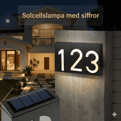 SOLENN – Plaque de numéro de maison à LED alimentée par énergie solaire avec éclairage automatique et boîtier étanche