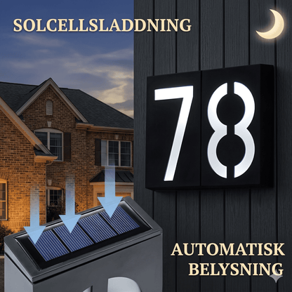 SOLENN – Plaque de numéro de maison à LED alimentée par énergie solaire avec éclairage automatique et boîtier étanche
