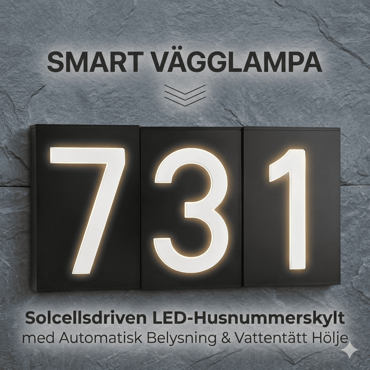 SOLENN – Plaque de numéro de maison à LED alimentée par énergie solaire avec éclairage automatique et boîtier étanche