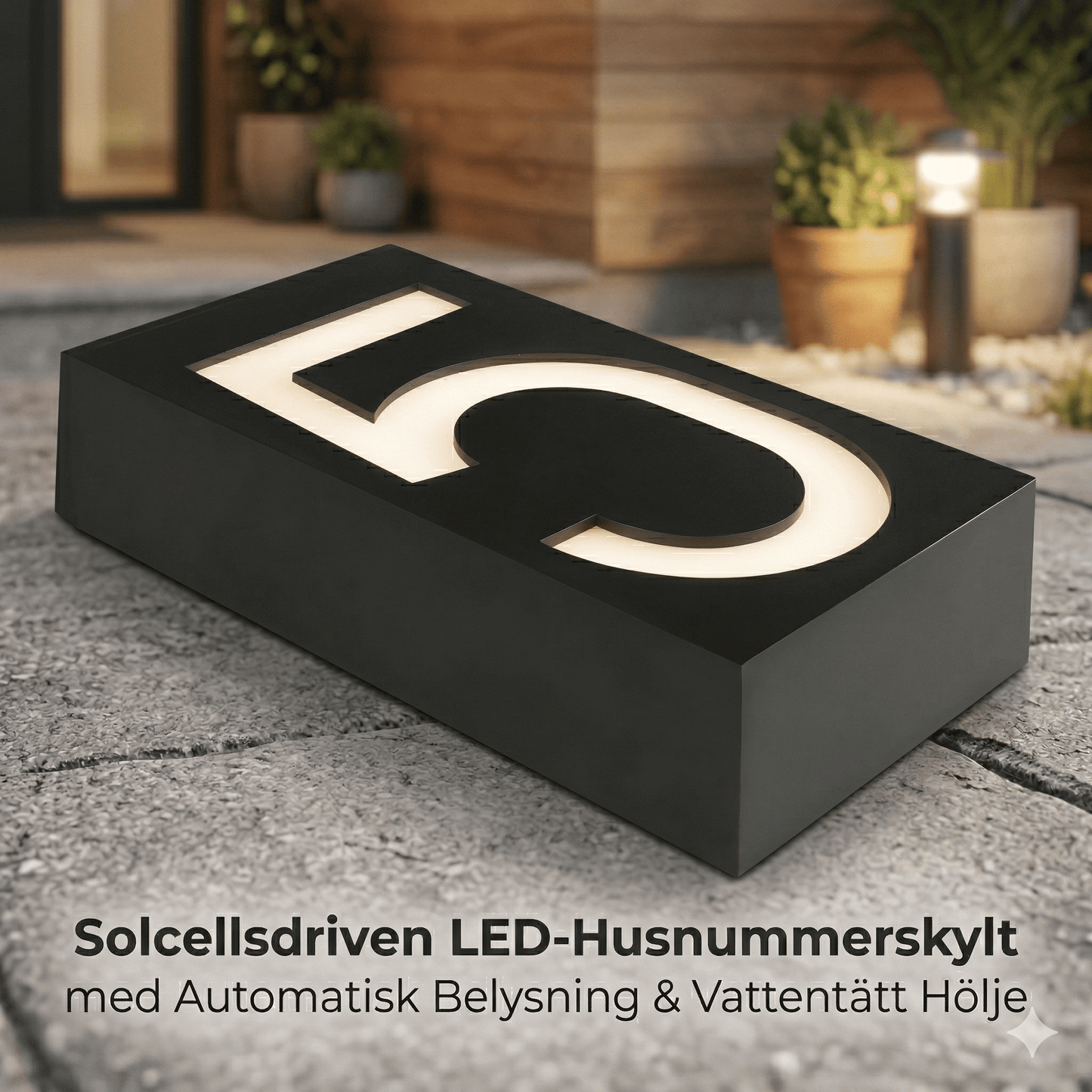 SOLENN – Plaque de numéro de maison à LED alimentée par énergie solaire avec éclairage automatique et boîtier étanche