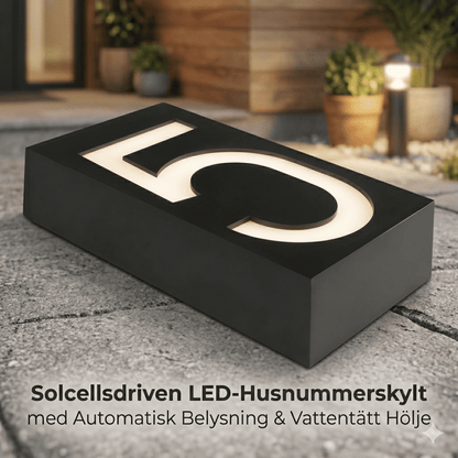 SOLENN – Plaque de numéro de maison à LED alimentée par énergie solaire avec éclairage automatique et boîtier étanche