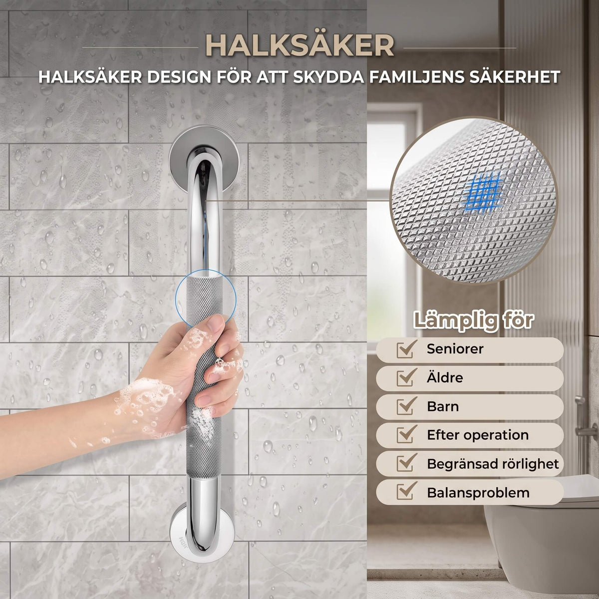 SafeGrip – Non-slip Stainless Steel Bathroom Handrail for Shower, Toilet & Bathtub (30/40/50 cm)