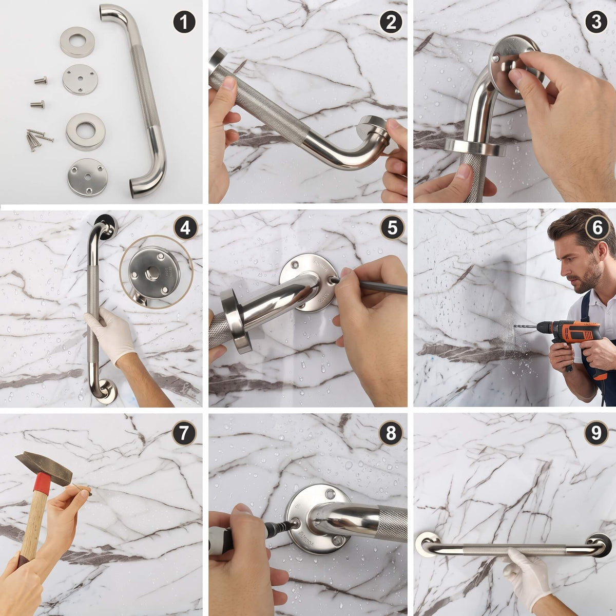 SafeGrip – Non-slip Stainless Steel Bathroom Handrail for Shower, Toilet & Bathtub (30/40/50 cm)