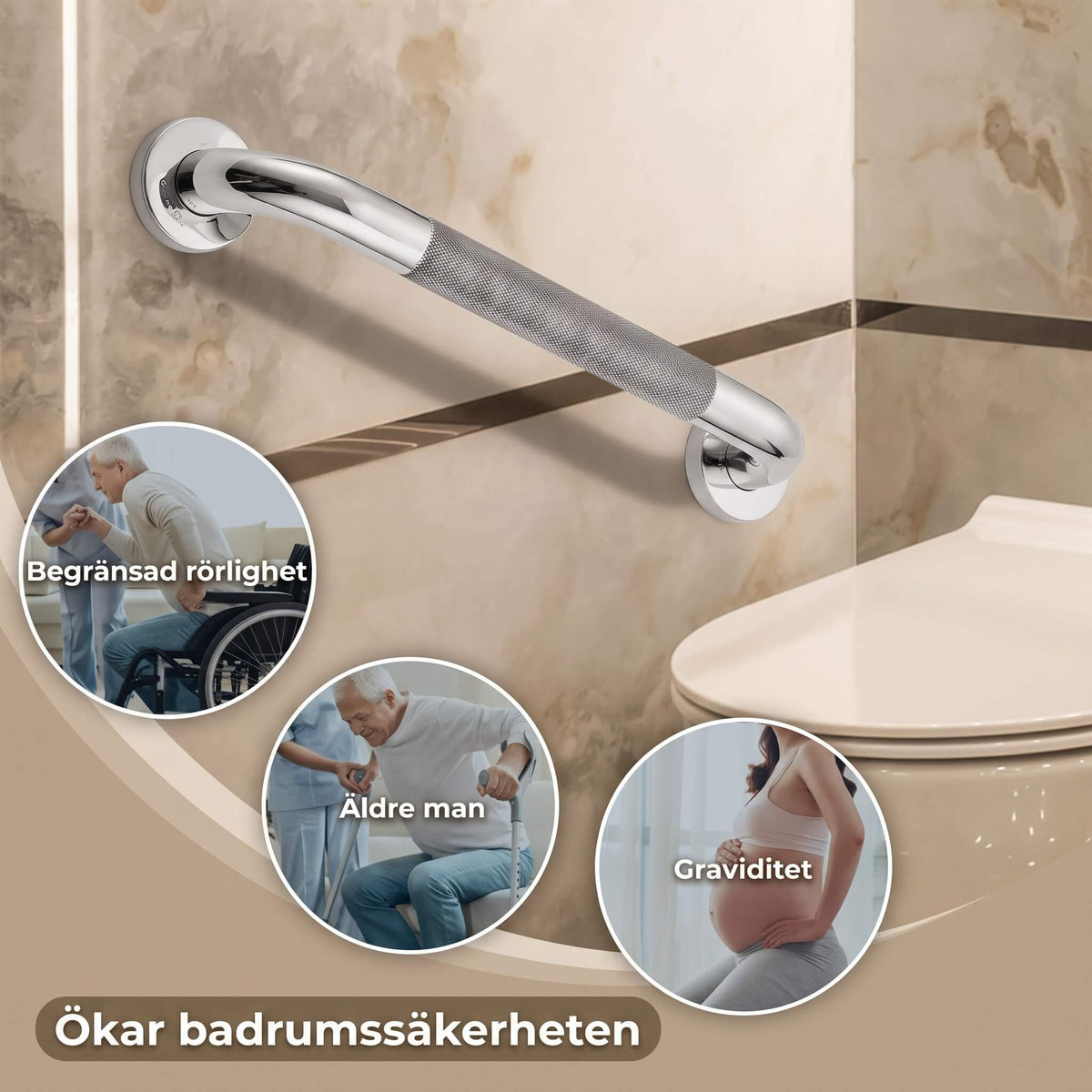 SafeGrip – Non-slip Stainless Steel Bathroom Handrail for Shower, Toilet & Bathtub (30/40/50 cm)
