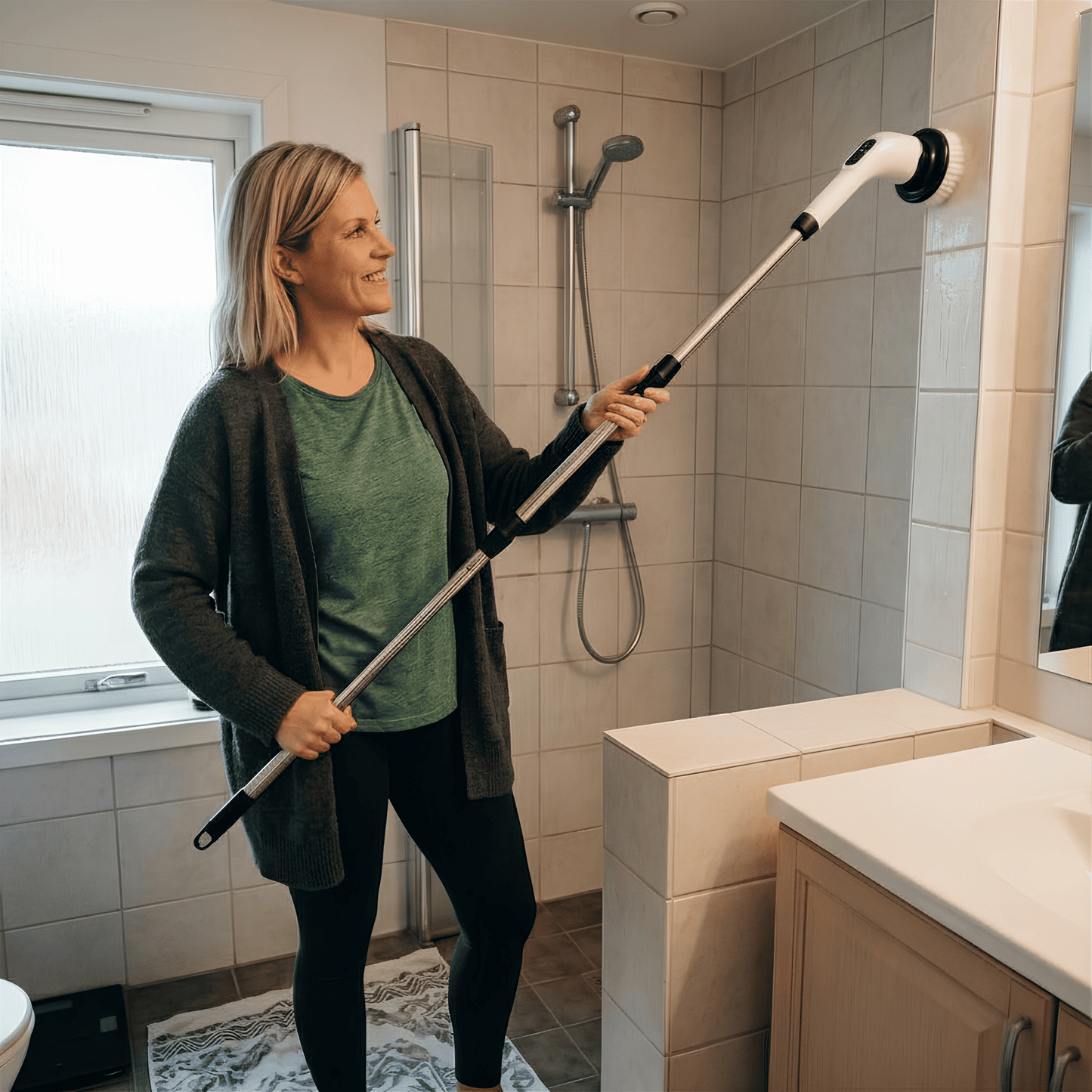 KEVIN - Brosse de nettoyage électrique 9 en 1 avec manche pour un nettoyage en douceur