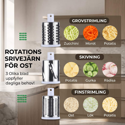 SpiralSlice – Manuell Grønnsaksskjærer med Rustfrie Tromler for Riving, Skjæring og Strimling