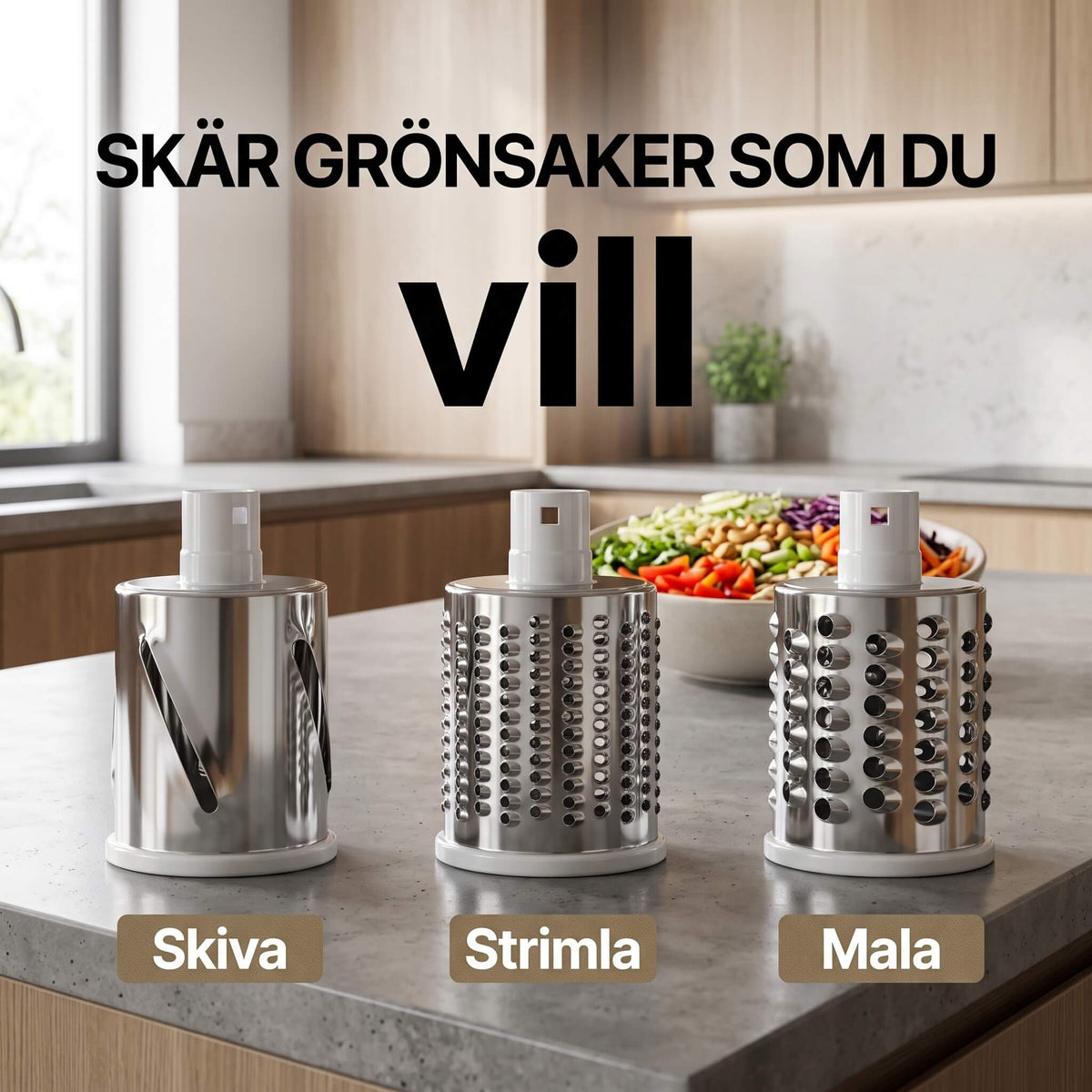 SpiralSlice – Manuell Grønnsaksskjærer med Rustfrie Tromler for Riving, Skjæring og Strimling