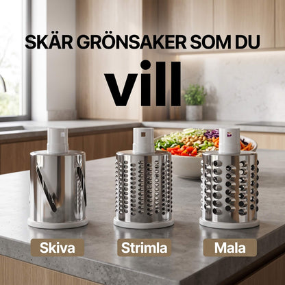 SpiralSlice – Manuell Grønnsaksskjærer med Rustfrie Tromler for Riving, Skjæring og Strimling