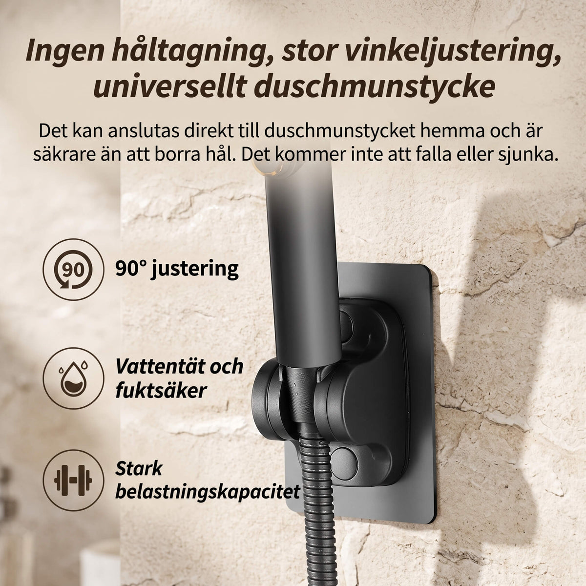 StreamWave – Hånddusj med 3 Justerbare Vannmodus, Trykkforsterkning og Avstengingsknapp