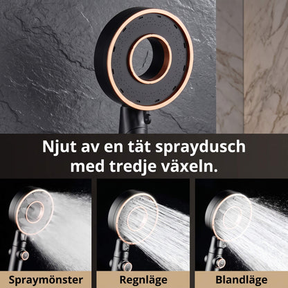 StreamWave – Hånddusj med 3 Justerbare Vannmodus, Trykkforsterkning og Avstengingsknapp