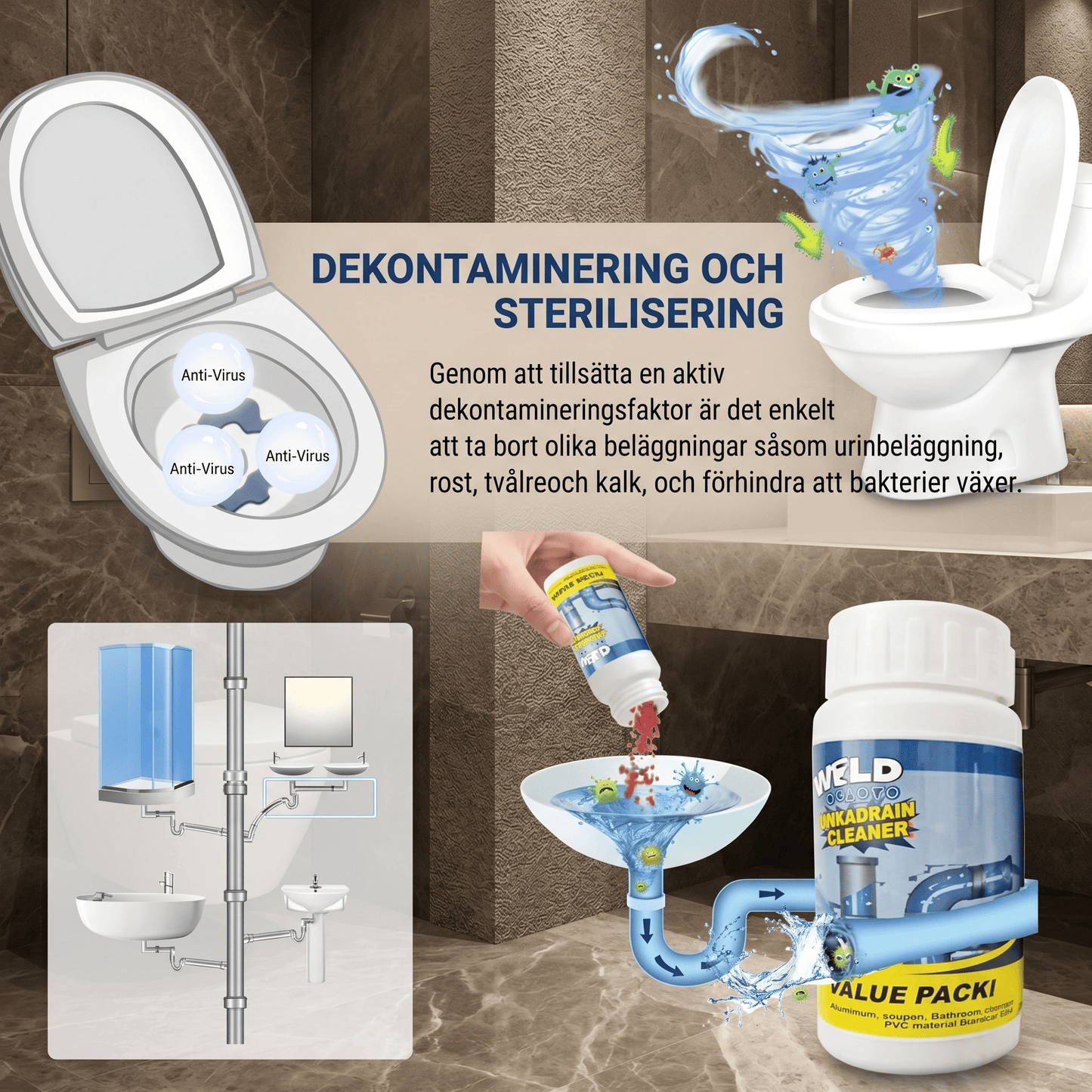 TORIA - Nettoyeur d'évier puissant pour la cuisine et la salle de bain