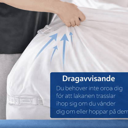 TYRA – 4 kpl näkymättömiä lakanaklipsiä patjalle ja peitolle, liukumattomat lakanapidikkeet läpinäkyvää muovia, siistimpään ja huoliteltuun sängynpetaukseen