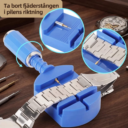 TimeFix - Urreparationssæt med 147 dele, værktøj til justering af armbånd og kasseåbner