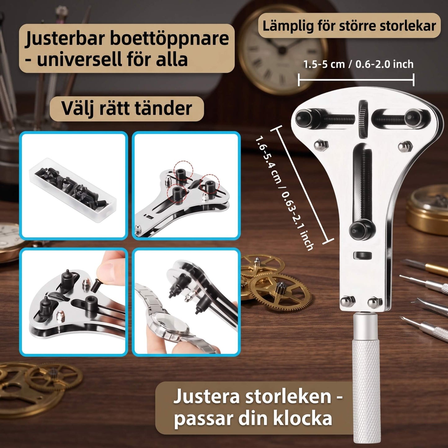 TimeFix - Urreparationssæt med 147 dele, værktøj til justering af armbånd og kasseåbner