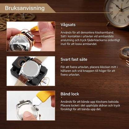 TimeFix - Urreparationssæt med 147 dele, værktøj til justering af armbånd og kasseåbner