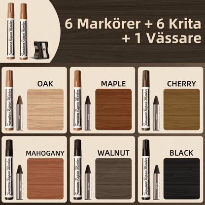 UNO – Kit de réparation pour les rayures sur le bois – 6 marqueurs, 6 crayons et un taille-crayon