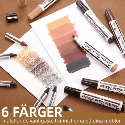 UNO – Kit de réparation pour les rayures sur le bois – 6 marqueurs, 6 crayons et un taille-crayon