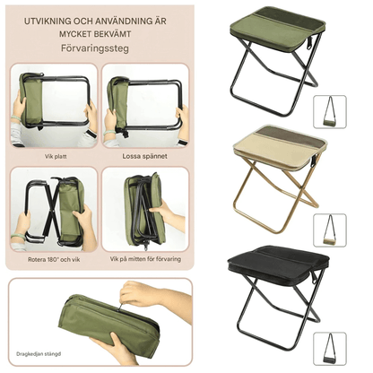 FoldSeat - Kompakt Hopfällbar Pall med Bärrem och Väderbeständig Dyna för Resor, Camping & Vardag