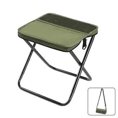 FoldSeat - Kompakt Hopfällbar Pall med Bärrem och Väderbeständig Dyna för Resor, Camping & Vardag