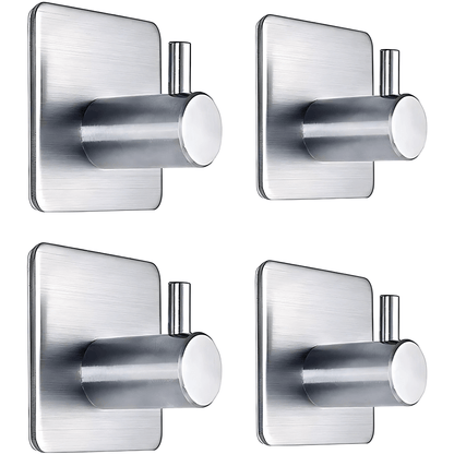PrimeHook - 4-Pack | Rostfria Badkrokar med Självhäftande Fäste för Badrum och Kök